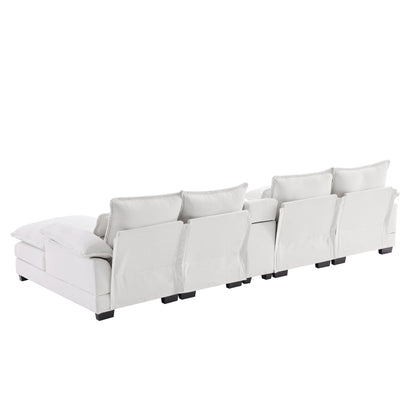 Canapé en U avec console, porte-gobelets et ports USB, mobilier d'intérieur symétrique rembourré, ensemble canapé-lit avec méridienne