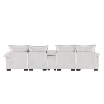 Canapé en U avec console, porte-gobelets et ports USB, mobilier d'intérieur symétrique rembourré, ensemble canapé-lit avec méridienne