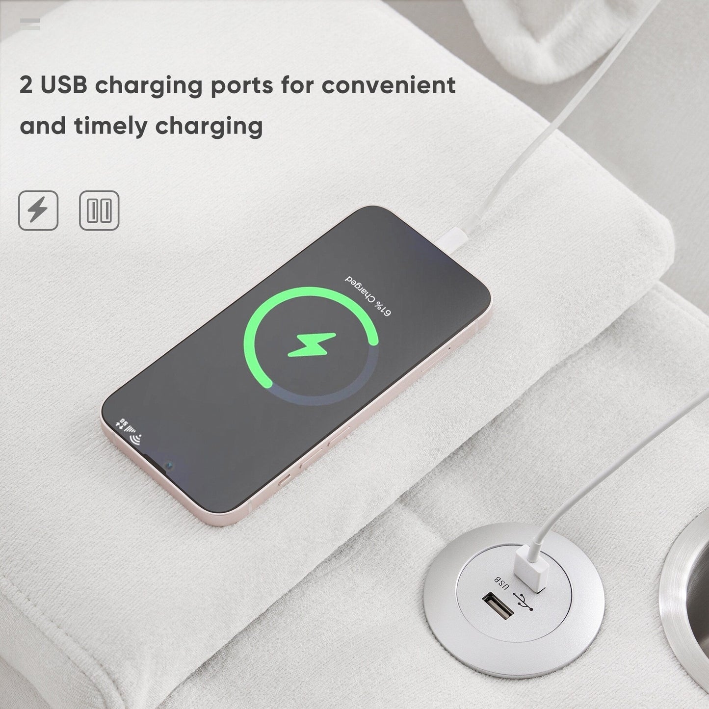 Canapé en U avec console, porte-gobelets et ports USB, mobilier d'intérieur symétrique rembourré, ensemble canapé-lit avec méridienne