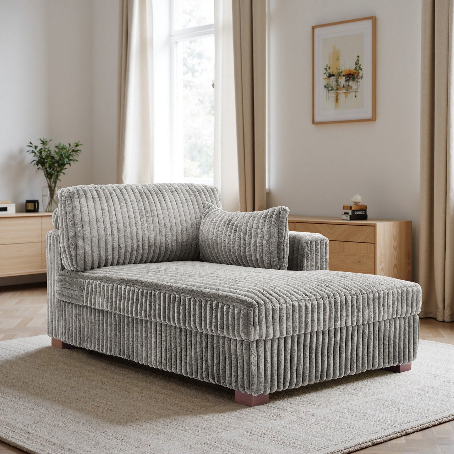 Fauteuils de salon rembourrés en peluche UIXE avec accoudoir gauche et coussin lombaire