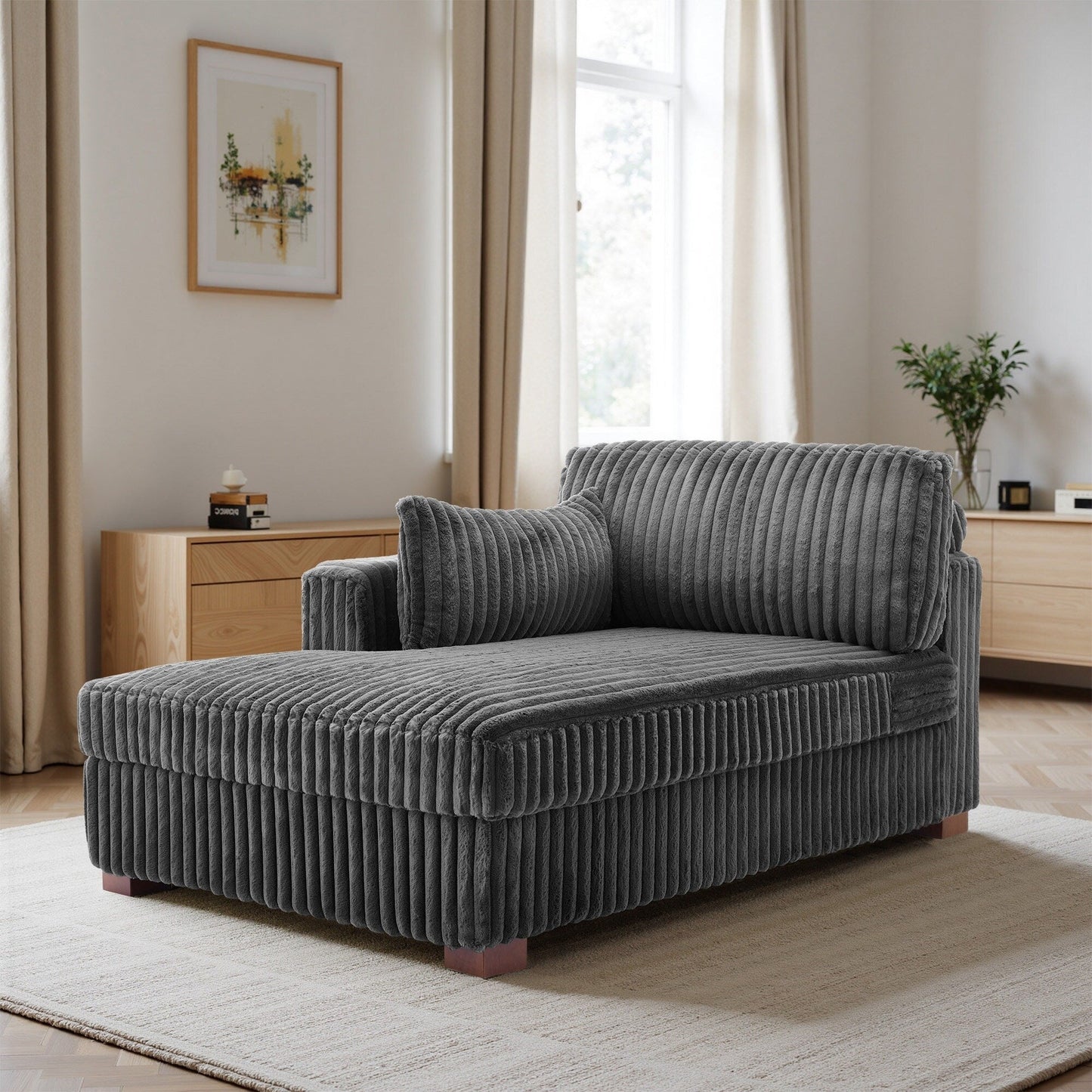 Fauteuils de salon rembourrés en peluche UIXE avec accoudoir droit et coussin lombaire