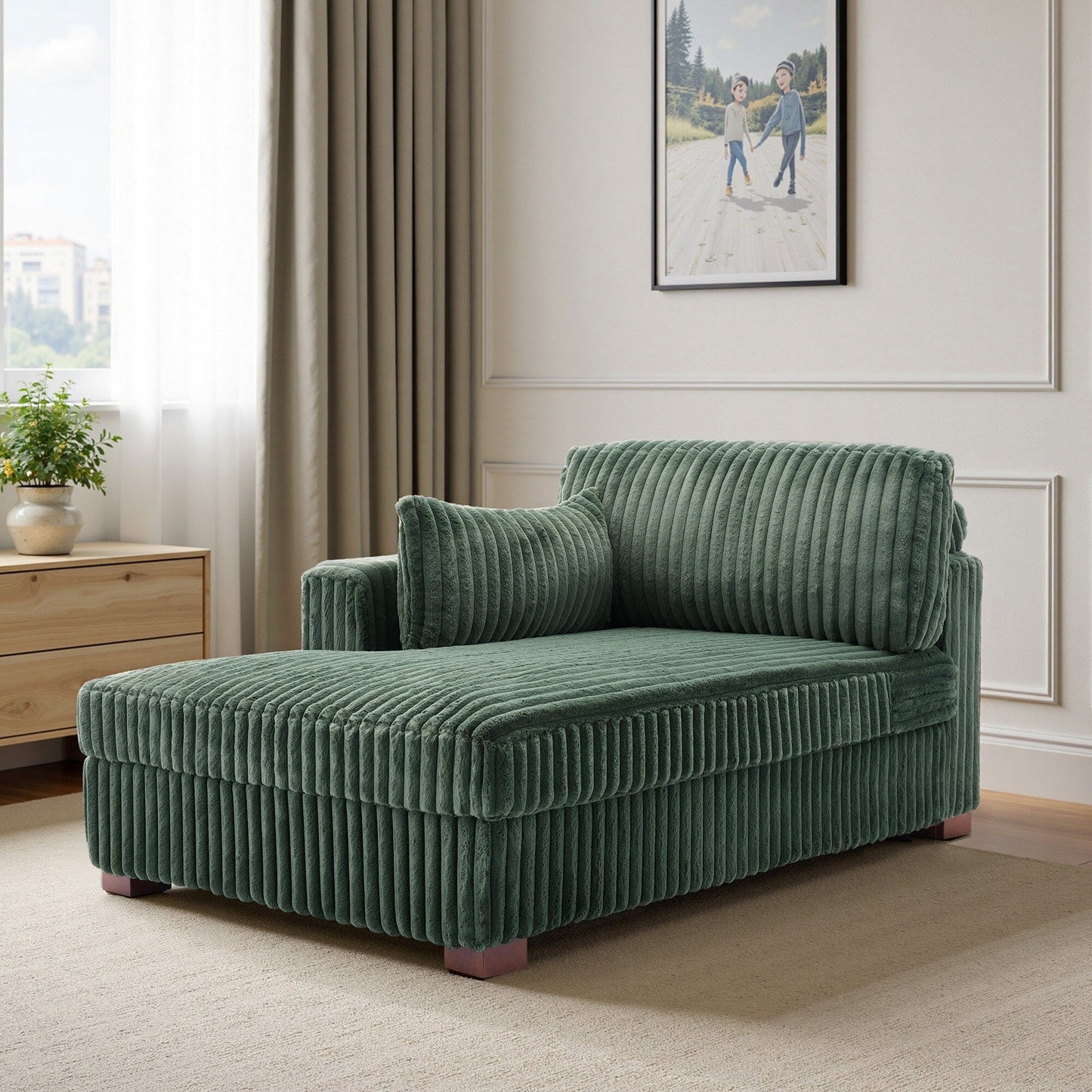 Fauteuils de salon rembourrés en peluche UIXE avec accoudoir droit et coussin lombaire