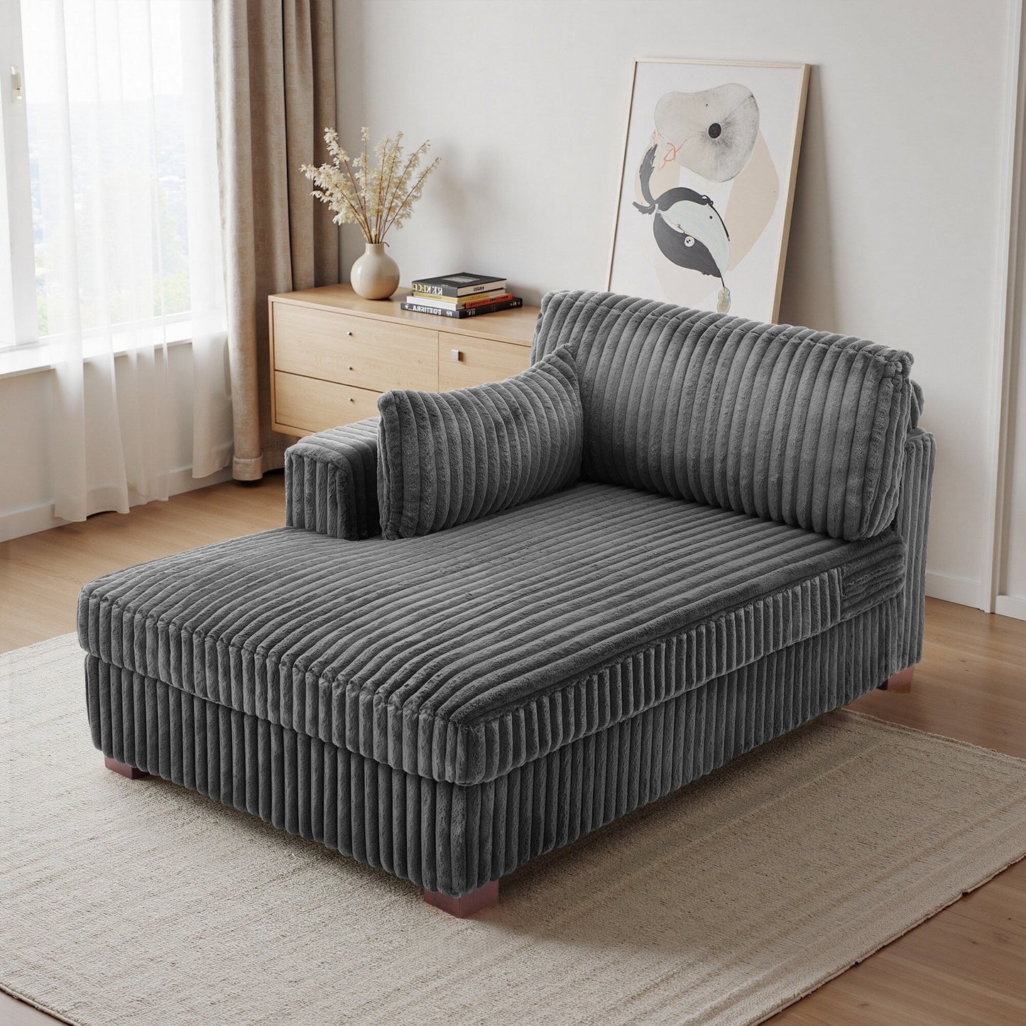 Fauteuils de salon rembourrés en peluche UIXE avec accoudoir droit et coussin lombaire