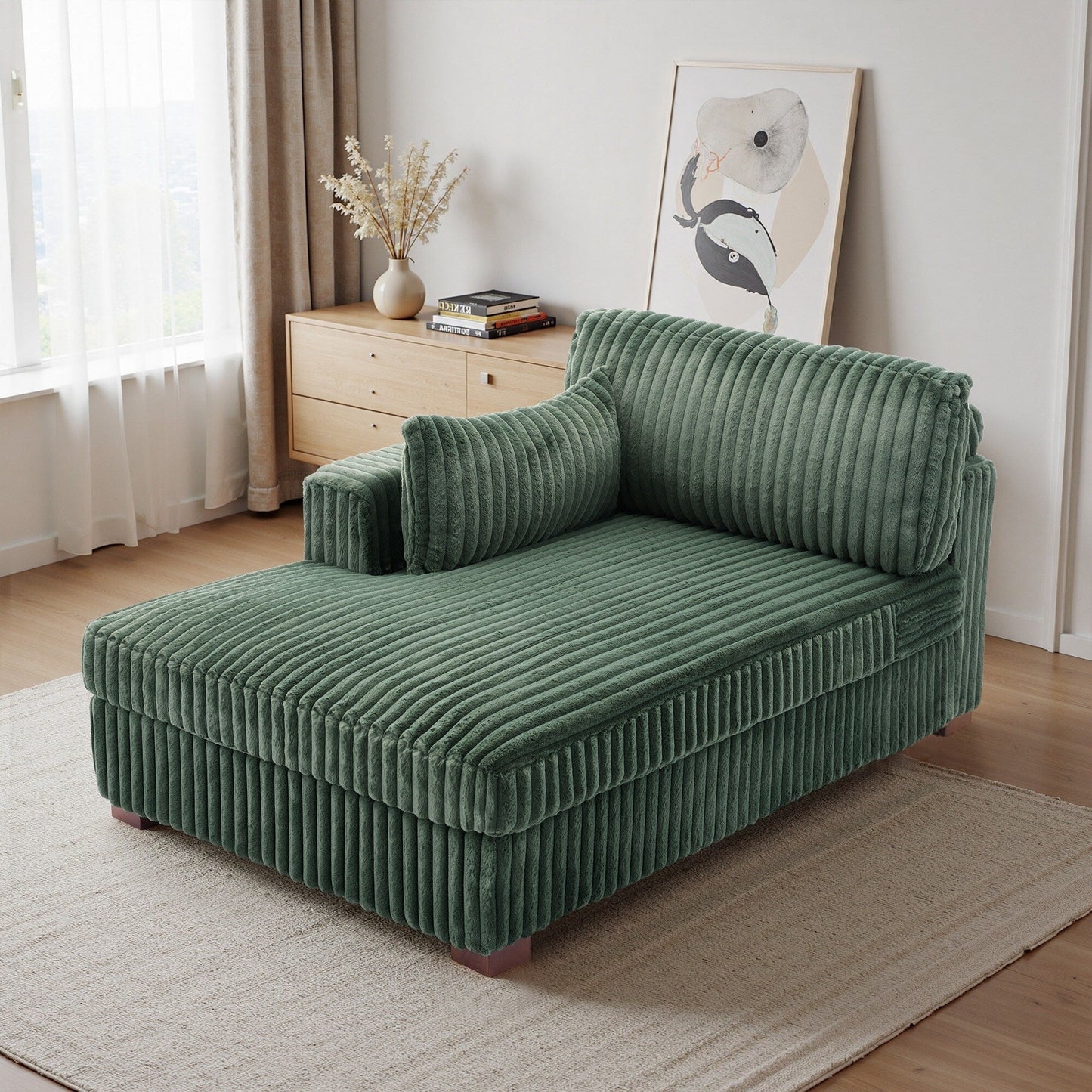 Fauteuils de salon rembourrés en peluche UIXE avec accoudoir droit et coussin lombaire