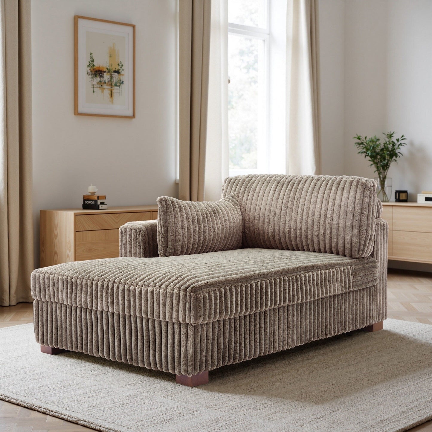 Fauteuils de salon rembourrés en peluche UIXE avec accoudoir droit et coussin lombaire