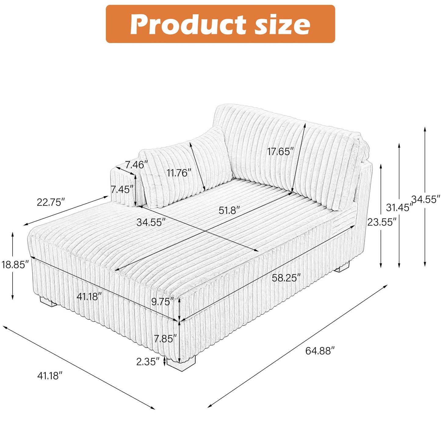 Fauteuils de salon rembourrés en peluche UIXE avec accoudoir droit et coussin lombaire