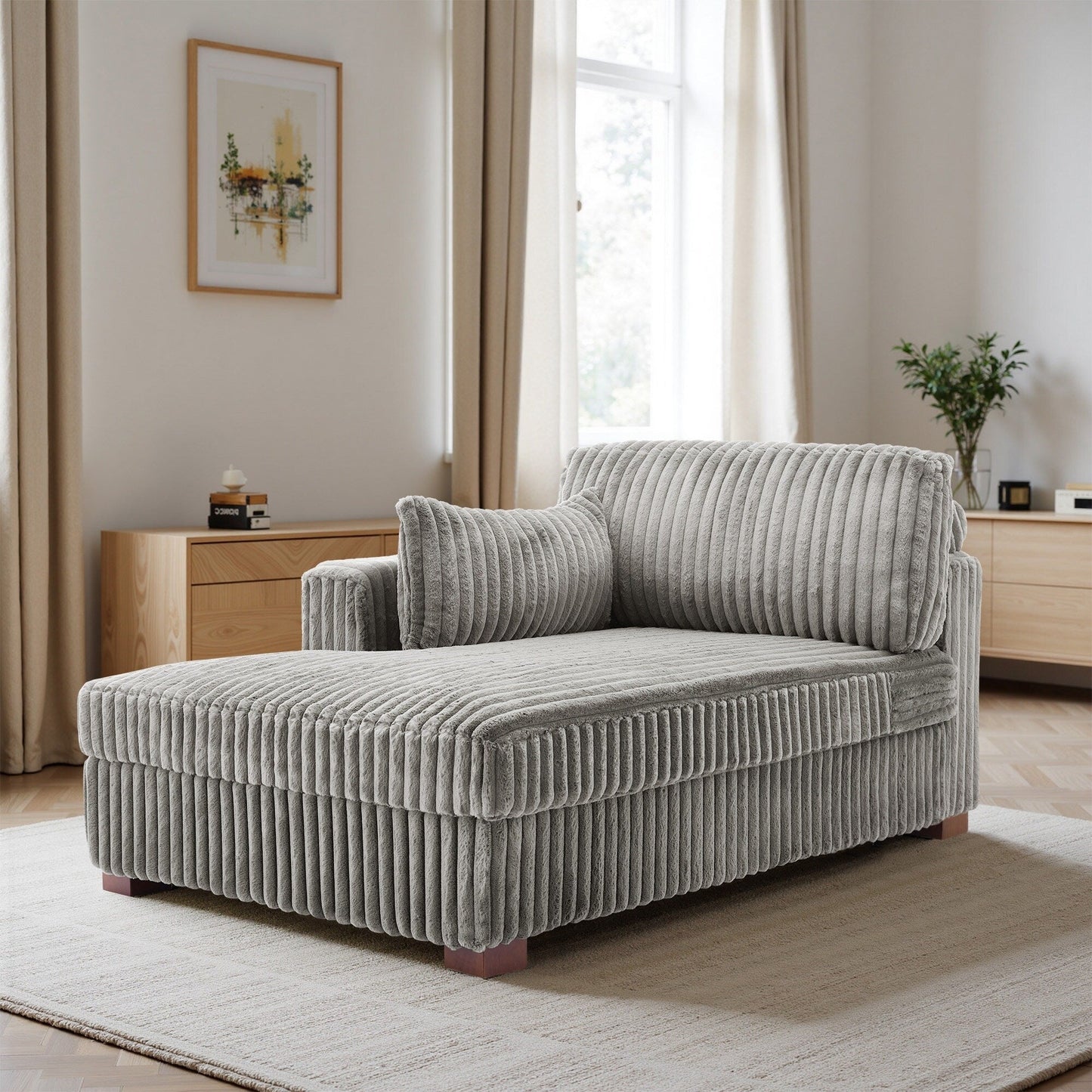 Fauteuils de salon rembourrés en peluche UIXE avec accoudoir droit et coussin lombaire