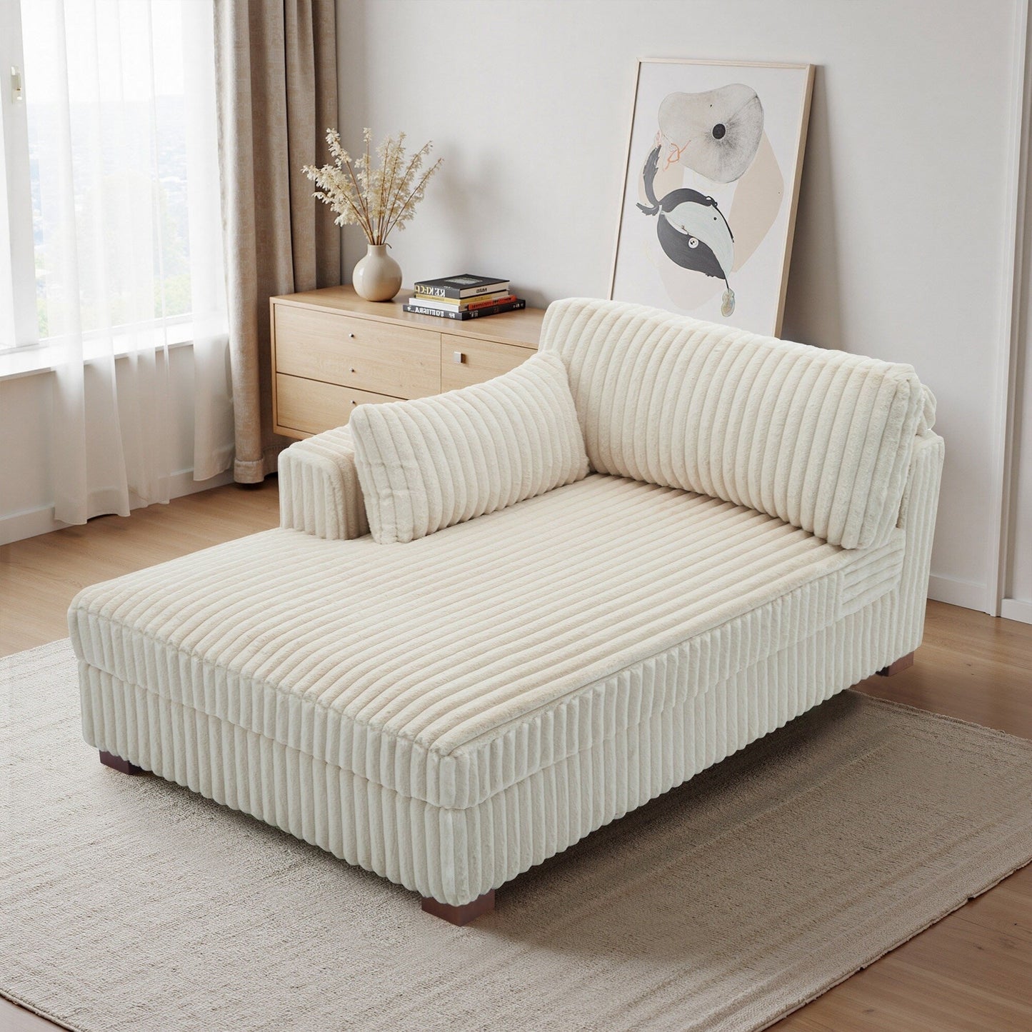 Fauteuils de salon rembourrés en peluche UIXE avec accoudoir droit et coussin lombaire