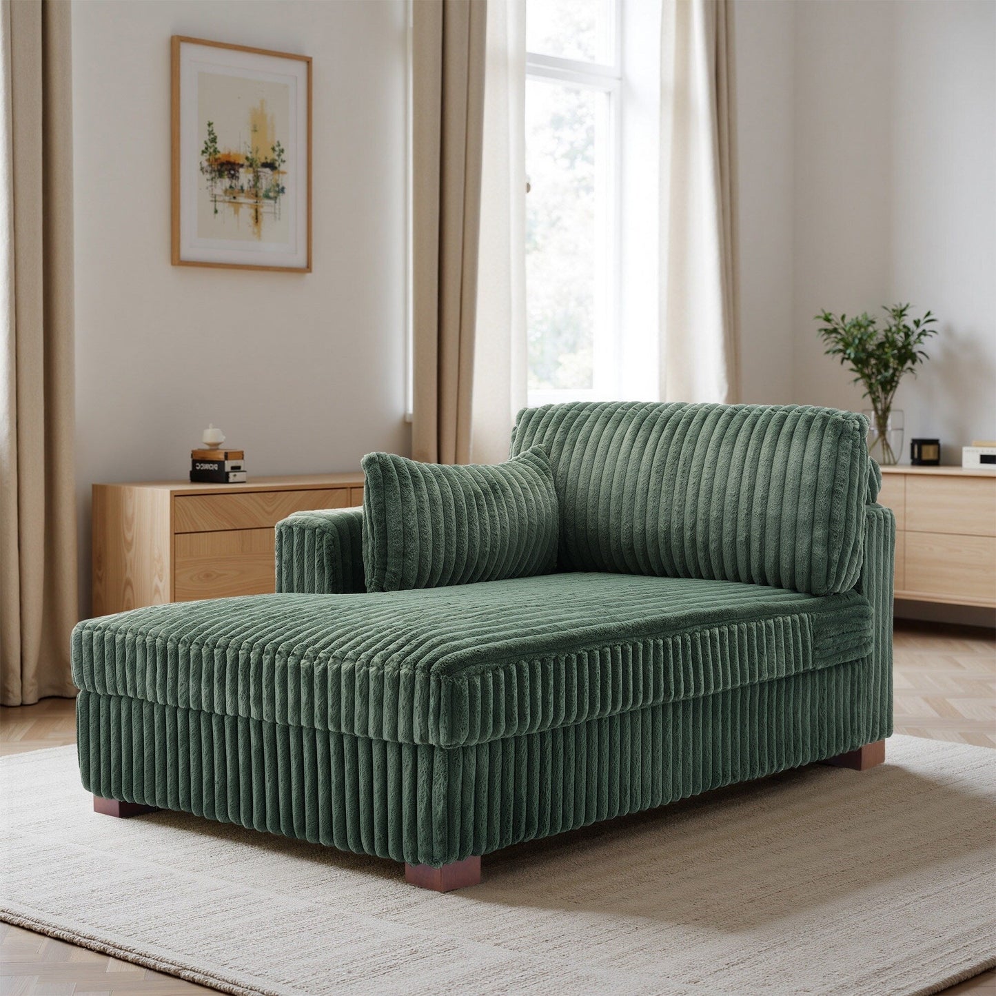 Fauteuils de salon rembourrés en peluche UIXE avec accoudoir droit et coussin lombaire