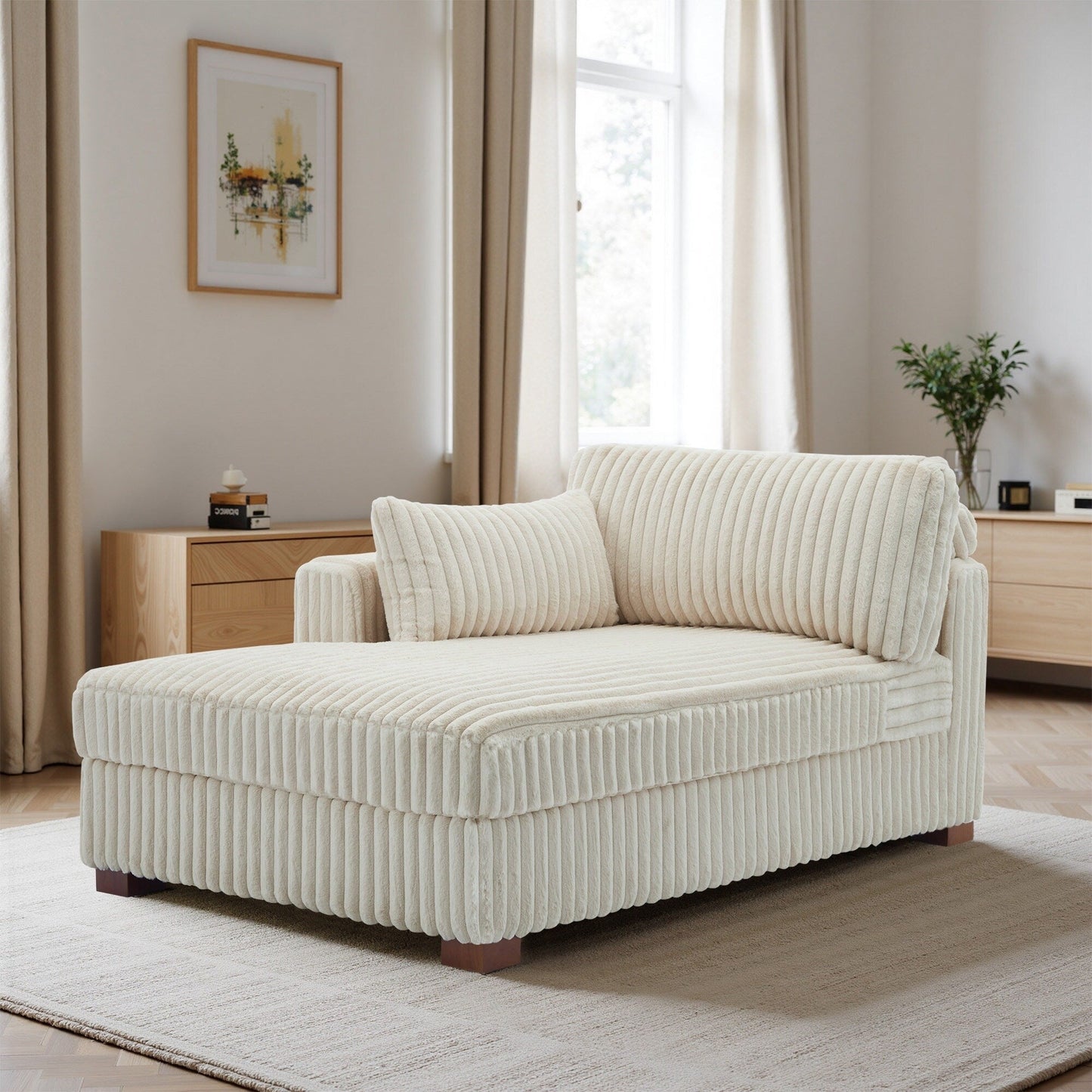 Fauteuils de salon rembourrés en peluche UIXE avec accoudoir droit et coussin lombaire