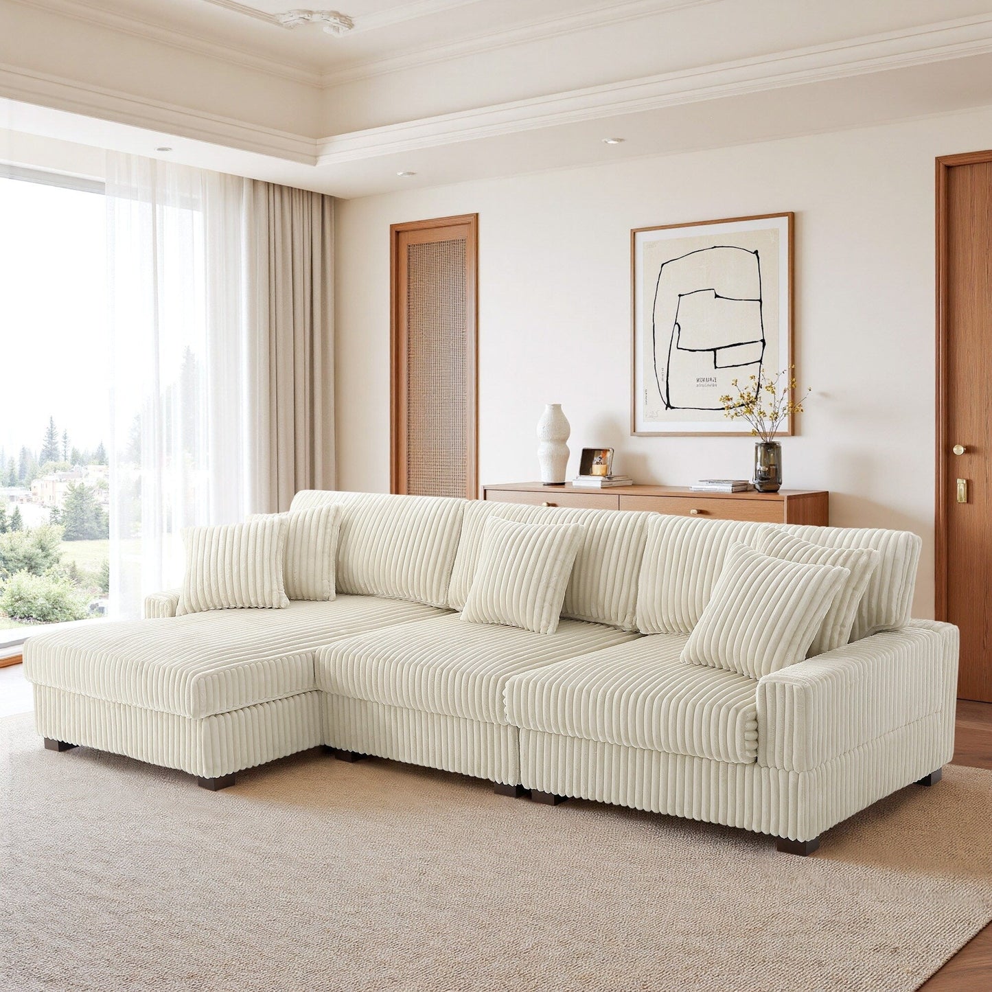 Canapé modulaire en forme de L en velours rembourré UIXE