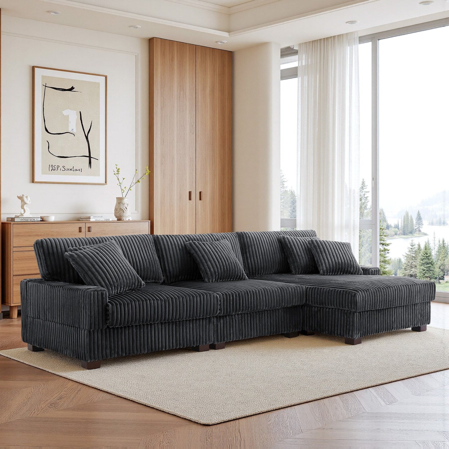 Canapé modulaire en forme de L en velours rembourré UIXE