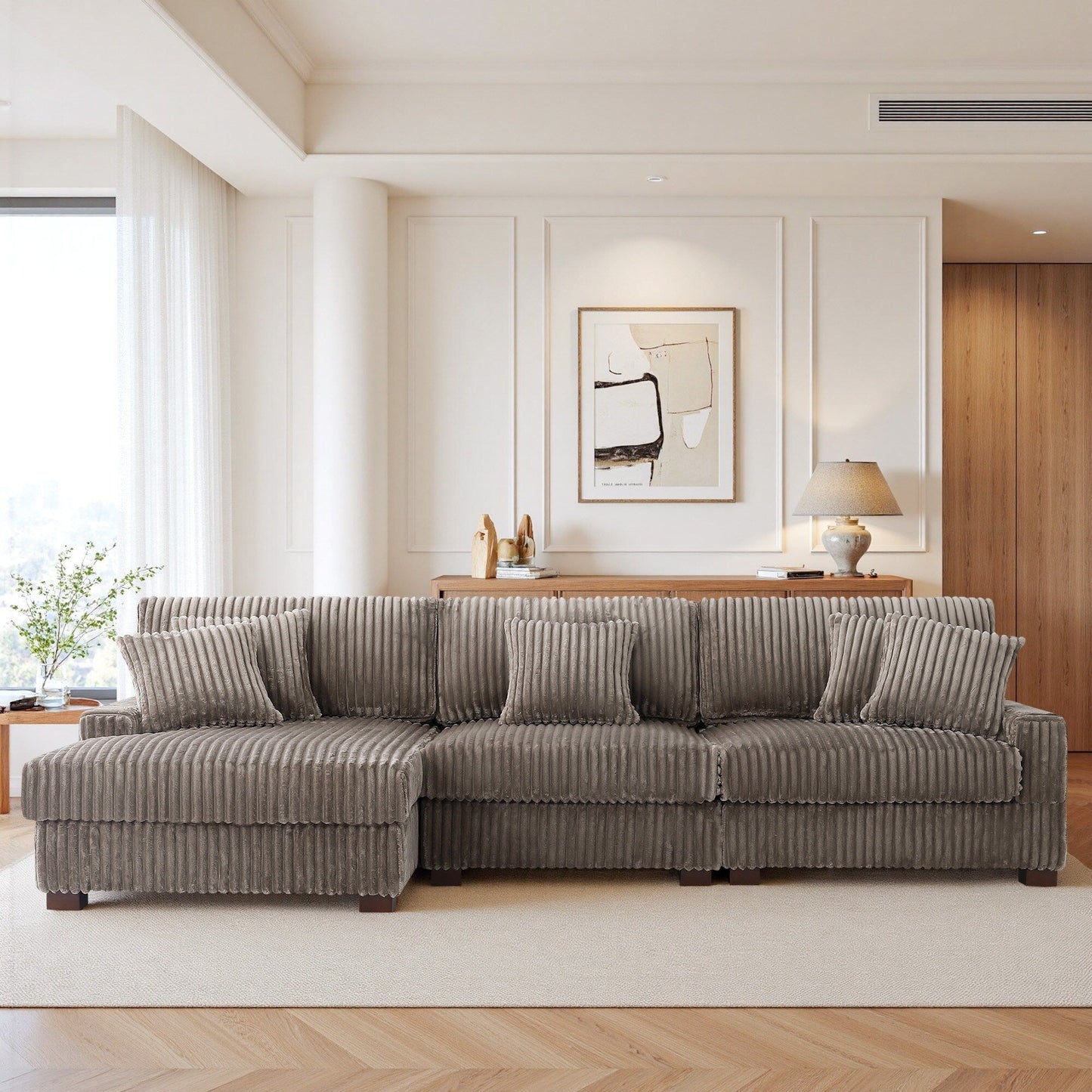 Canapé modulaire en forme de L en velours rembourré UIXE