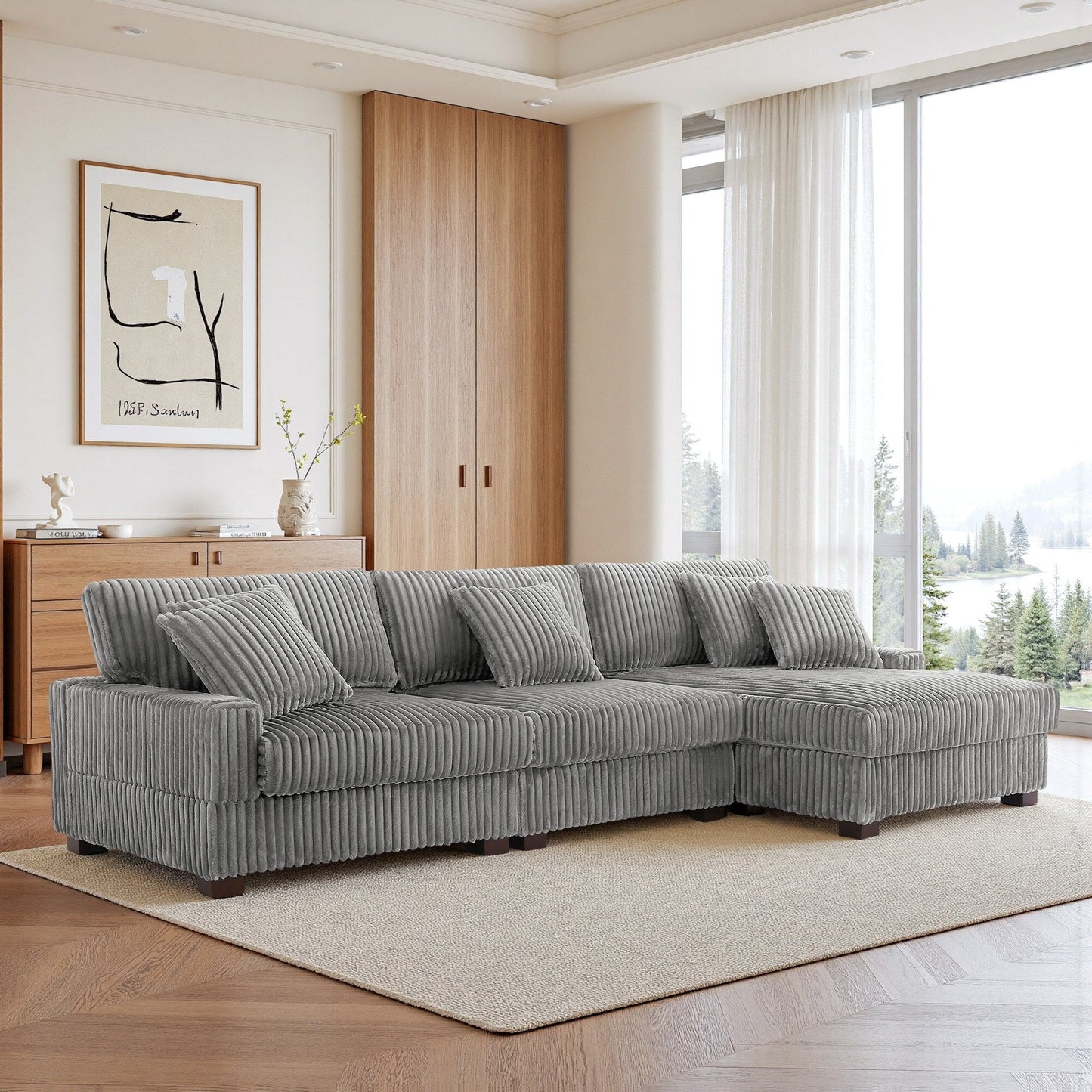 Canapé modulaire en forme de L en velours rembourré UIXE