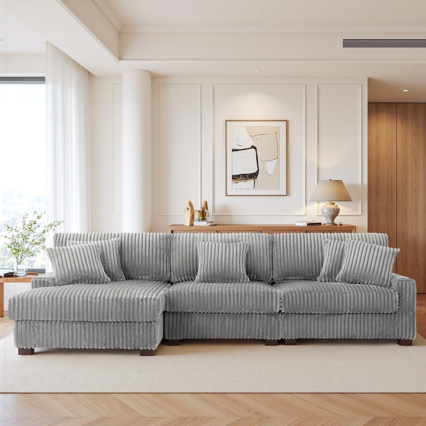 Canapé modulaire en forme de L en velours rembourré UIXE