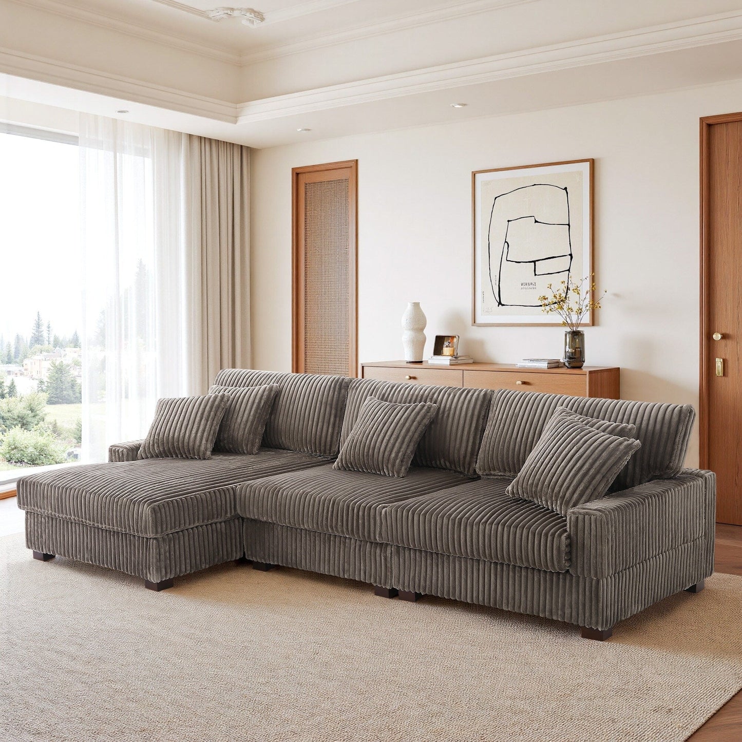 Canapé modulaire en forme de L en velours rembourré UIXE