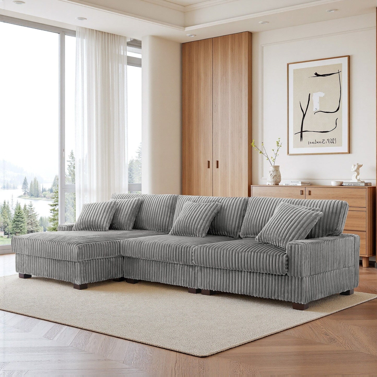 Canapé modulaire en forme de L en velours rembourré UIXE