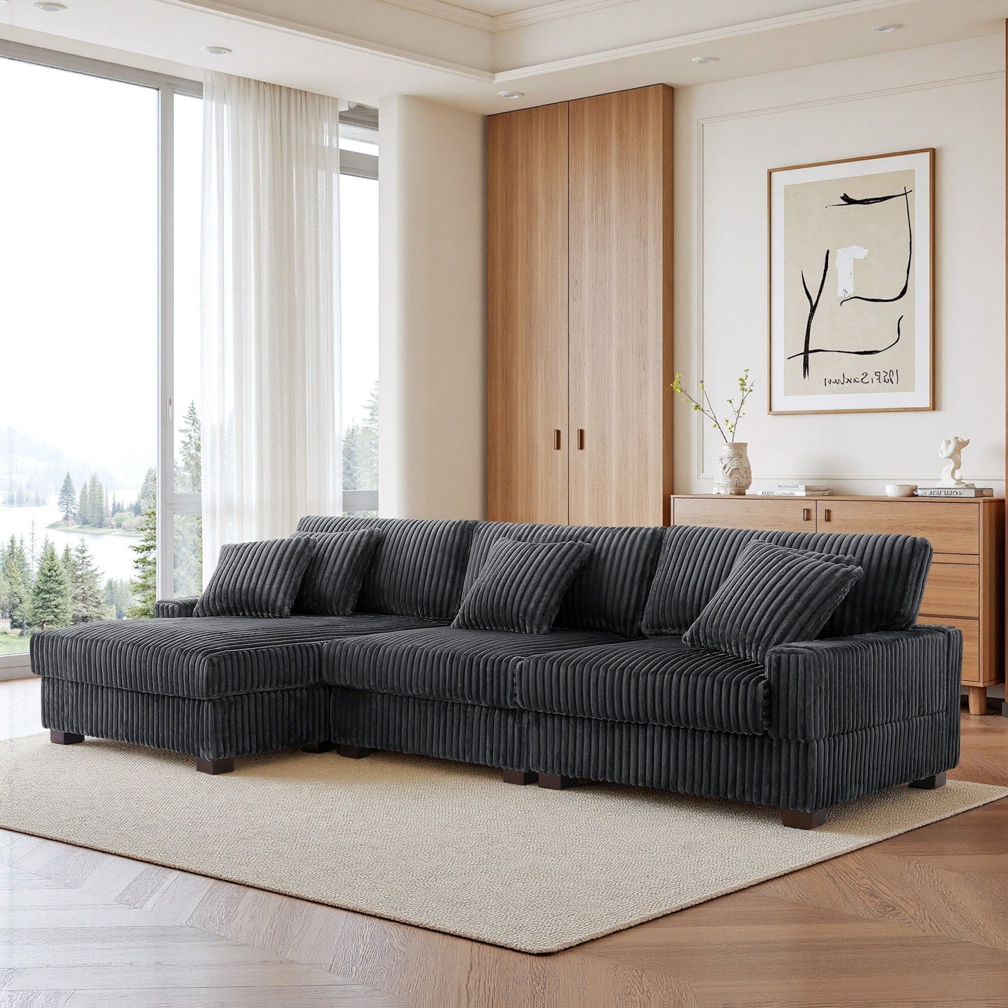 Canapé modulaire en forme de L en velours rembourré UIXE