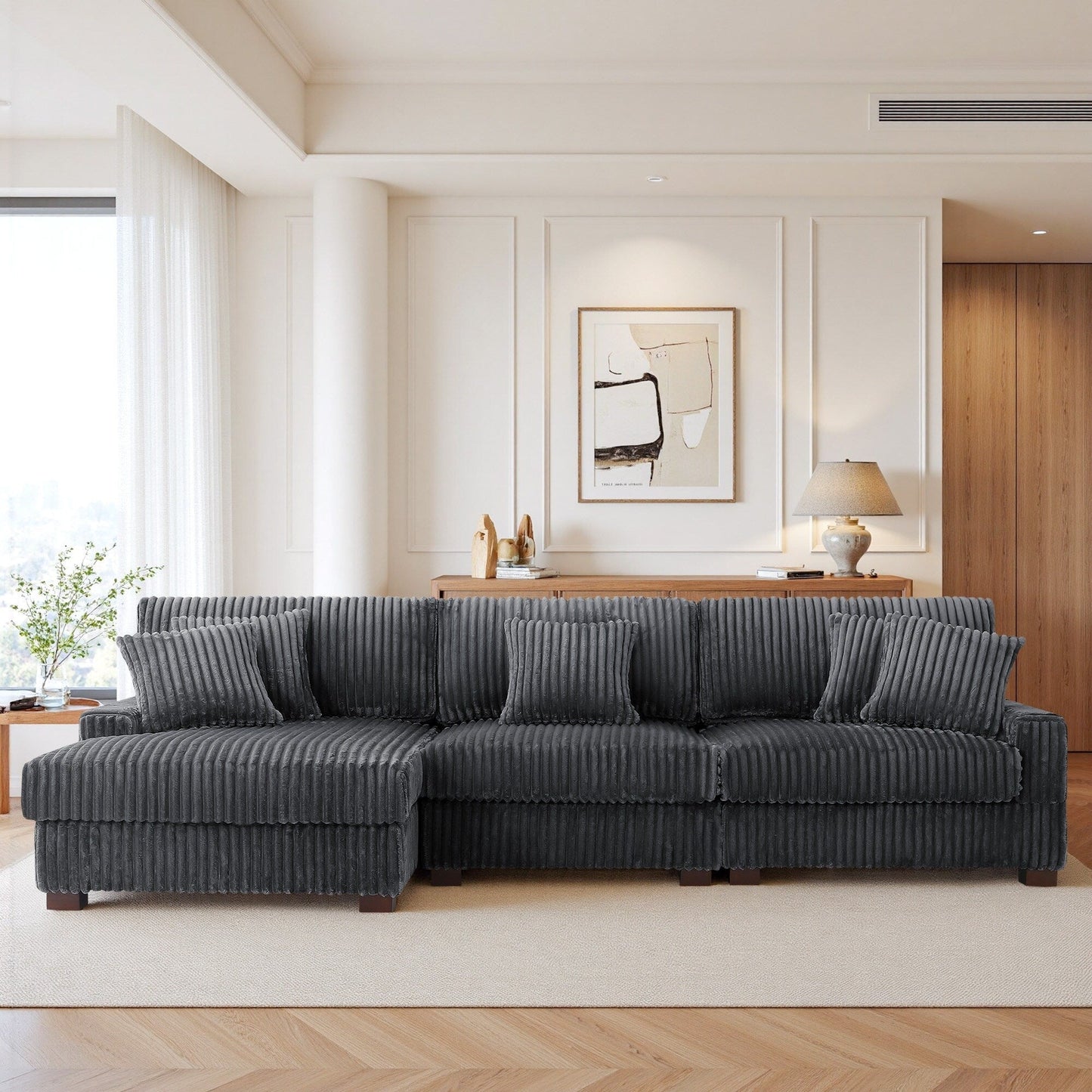 Canapé modulaire en forme de L en velours rembourré UIXE