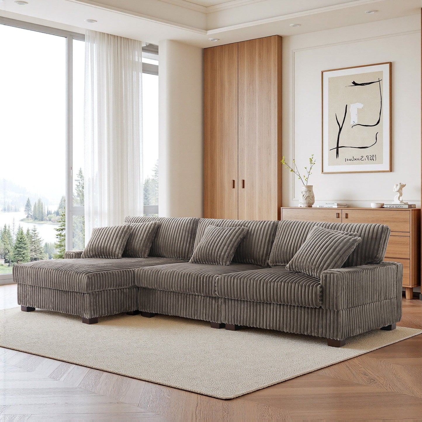 Canapé modulaire en forme de L en velours rembourré UIXE