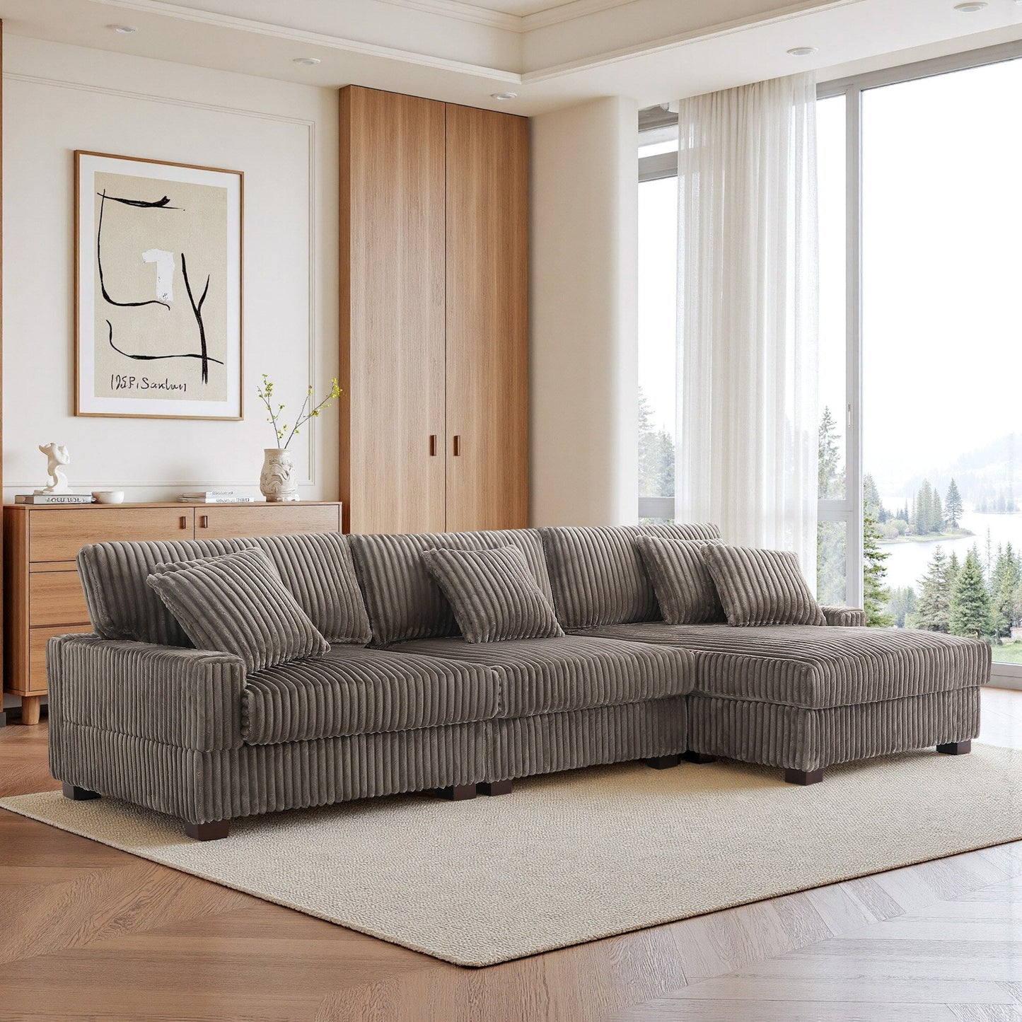 Canapé modulaire en forme de L en velours rembourré UIXE