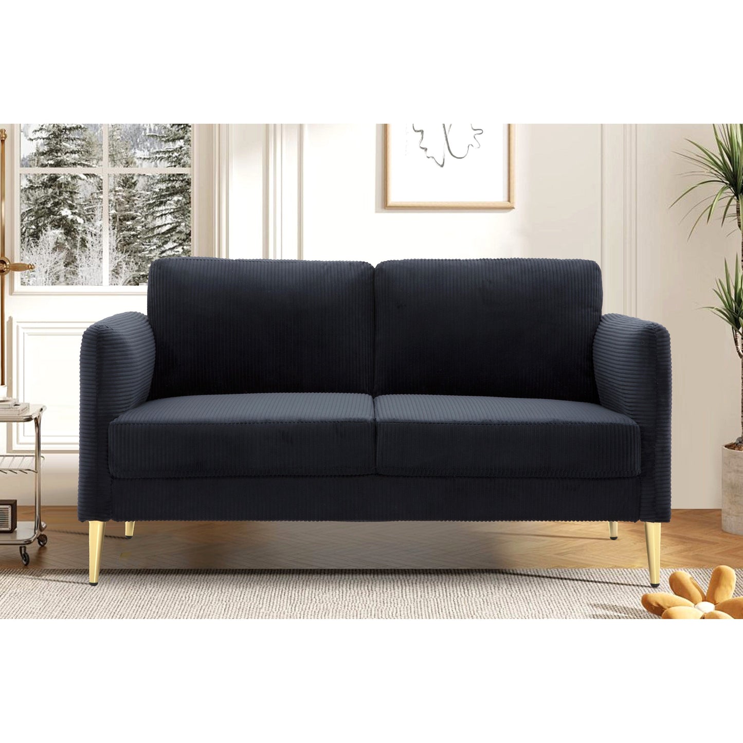 Causeuse en velours côtelé de style milieu de siècle US PRIDE FURNITURE 60,63 W
