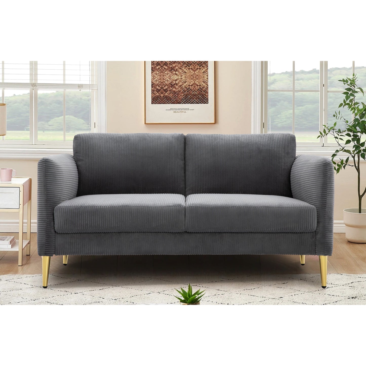 Causeuse en velours côtelé de style milieu de siècle US PRIDE FURNITURE 60,63 W