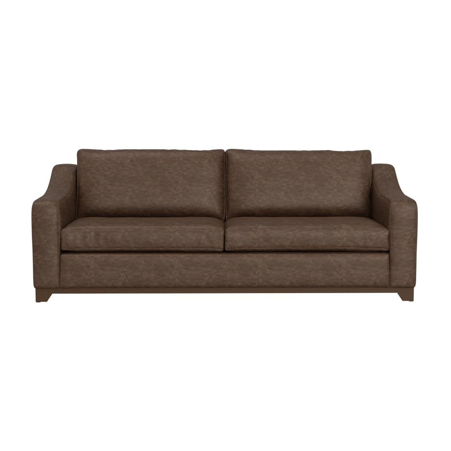 Canapé Umey, 2 coussins décoratifs, similicuir marron foncé moderne, bois massif