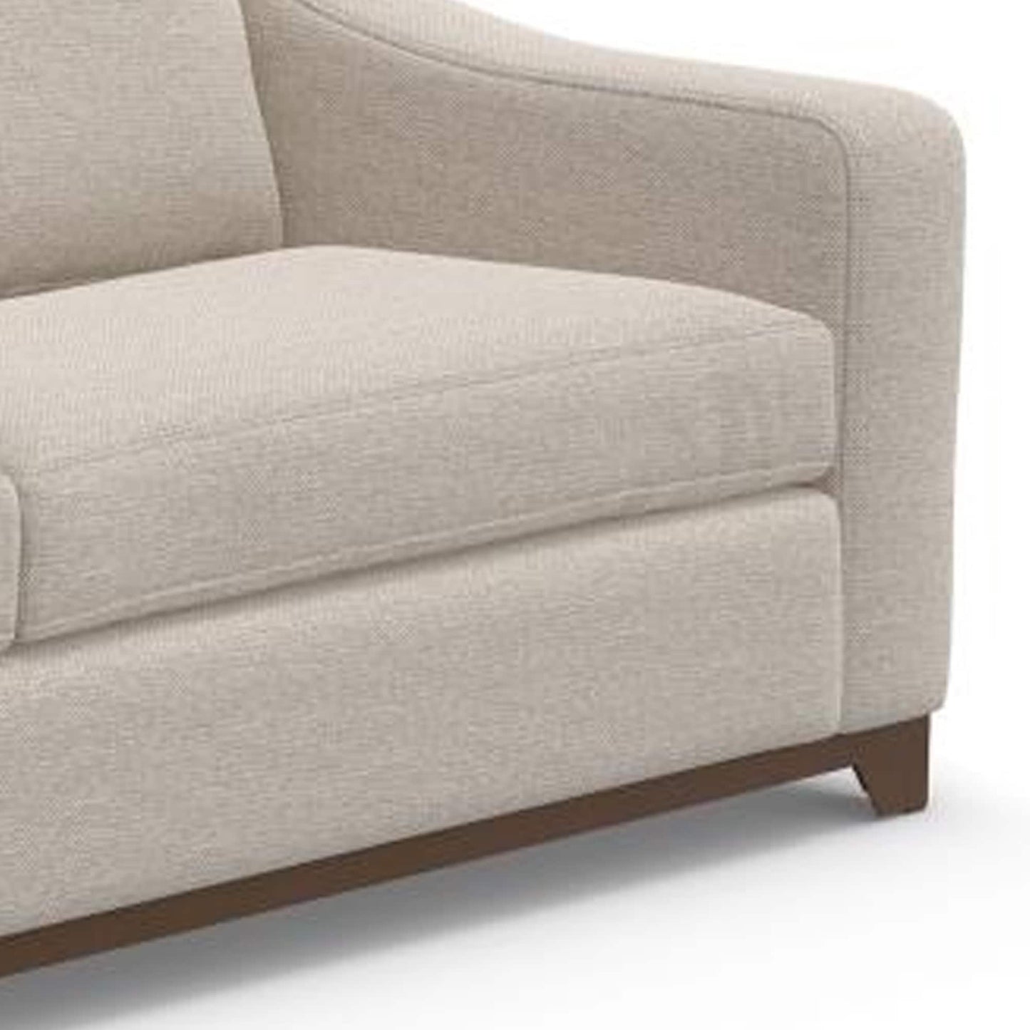 Canapé Umey, 2 coussins décoratifs, polyester blanc ivoire moderne, bois massif