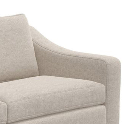 Canapé Umey, 2 coussins décoratifs, polyester blanc ivoire moderne, bois massif