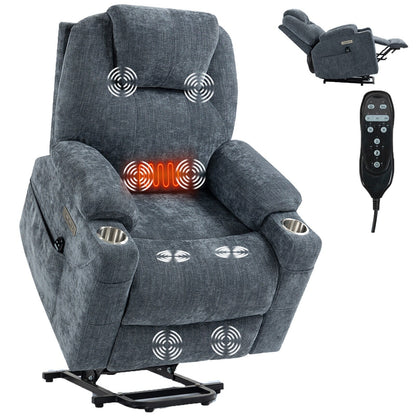 Fauteuil inclinable électrique en chenille jusqu'à 350 lb, mécanisme de mouvement robuste avec massage par vibration à 8 points et chauffage lombaire