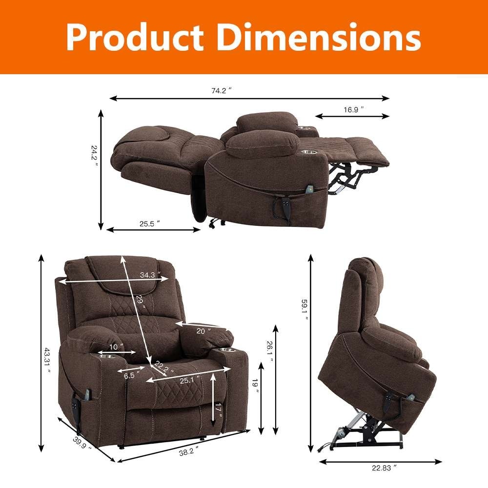 Fauteuil inclinable électrique surdimensionné à 180°, à double moteur et à commande indépendante, modèle phare amélioré