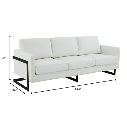 Canapé 3 places minimaliste en cuir rembourré avec coussins amovibles en acier inoxydable pour salon et chambre à coucher