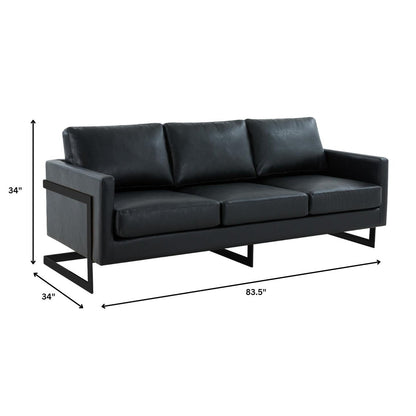 Canapé 3 places minimaliste en cuir rembourré avec coussins amovibles en acier inoxydable pour salon et chambre à coucher