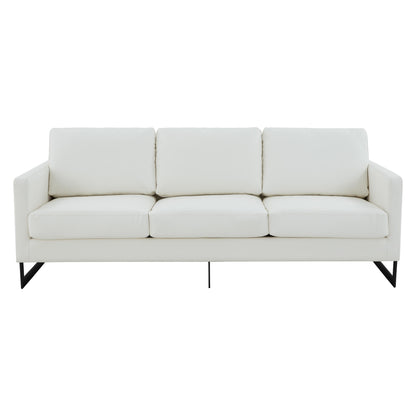 Canapé 3 places minimaliste en cuir rembourré avec coussins amovibles en acier inoxydable pour salon et chambre à coucher