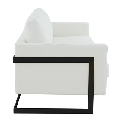 Canapé 3 places minimaliste en cuir rembourré avec coussins amovibles en acier inoxydable pour salon et chambre à coucher