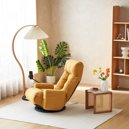 Fauteuil inclinable manuel pivotant à 360° rembourré avec support pour téléphone portable, appui-tête et dossier réglables