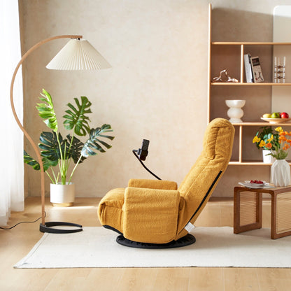 Fauteuil inclinable manuel pivotant à 360° rembourré avec support pour téléphone portable, appui-tête et dossier réglables