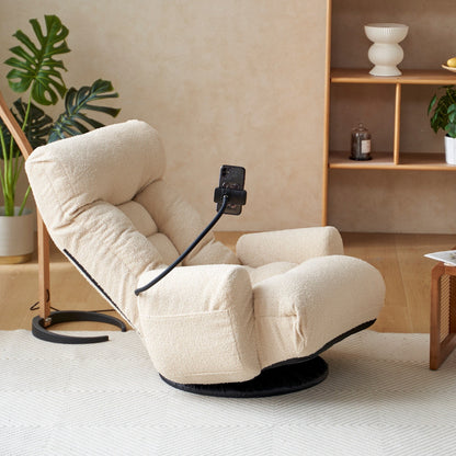 Fauteuil inclinable manuel pivotant à 360° rembourré avec support pour téléphone portable, appui-tête et dossier réglables