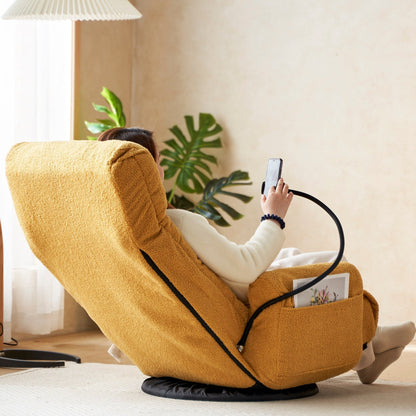Fauteuil inclinable manuel pivotant à 360° rembourré avec support pour téléphone portable, appui-tête et dossier réglables