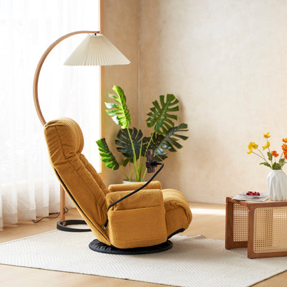 Fauteuil inclinable manuel pivotant à 360° rembourré avec support pour téléphone portable, appui-tête et dossier réglables