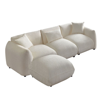 Canapé sectionnel blanc rembourré et confortable en duvet d'agneau doux avec pouf