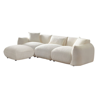 Canapé sectionnel blanc rembourré et confortable en duvet d'agneau doux avec pouf