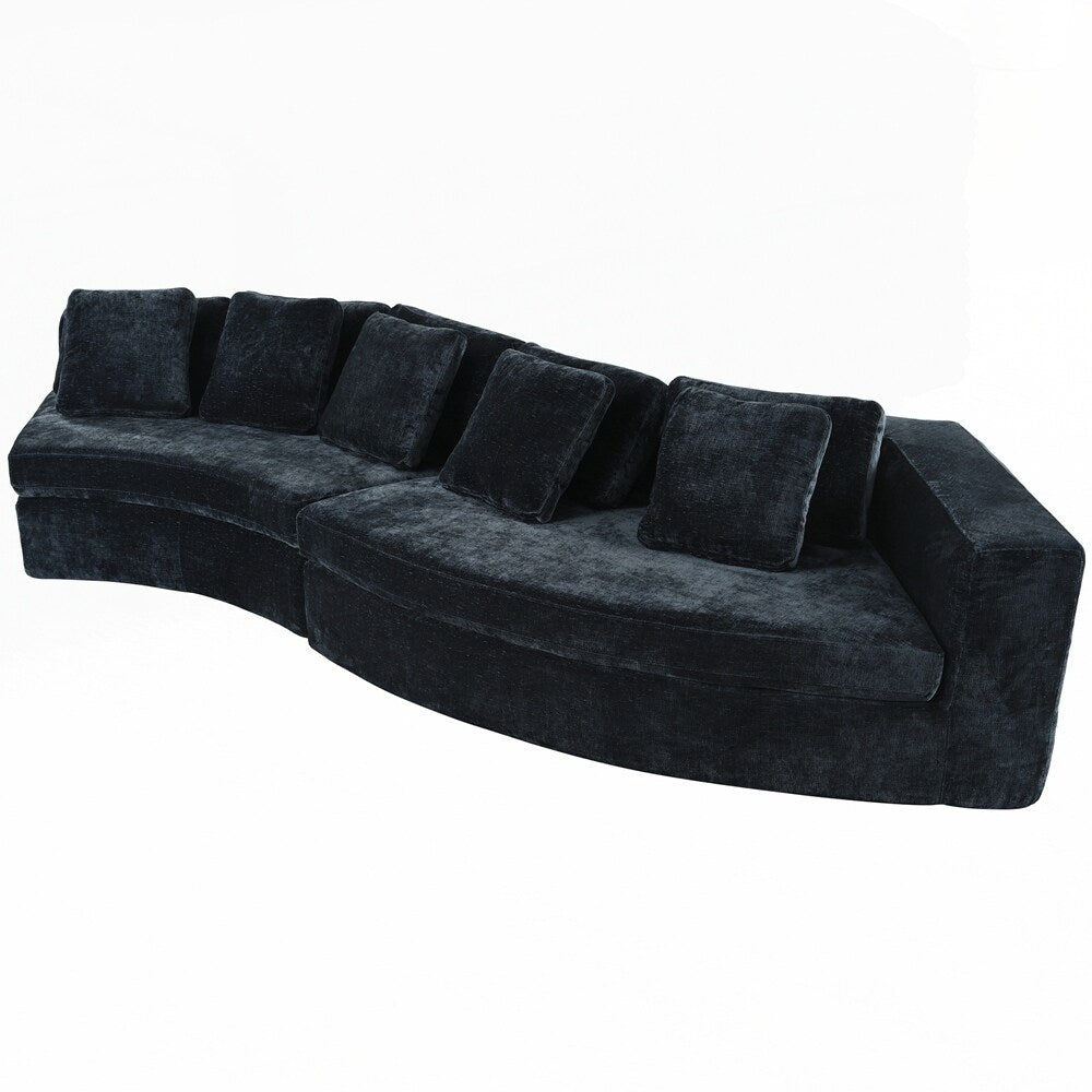 Canapés rembourrés Canapé incurvé en chenille jacquard, aucun assemblage requis