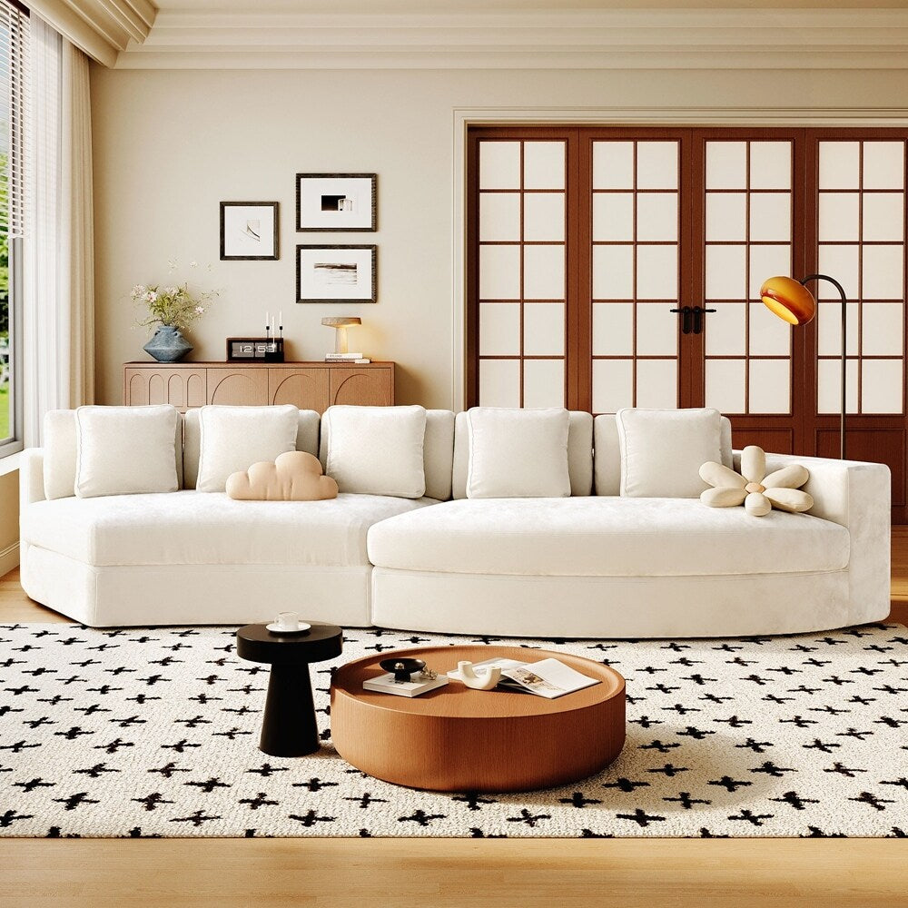 Canapés rembourrés Canapé incurvé en chenille jacquard, aucun assemblage requis