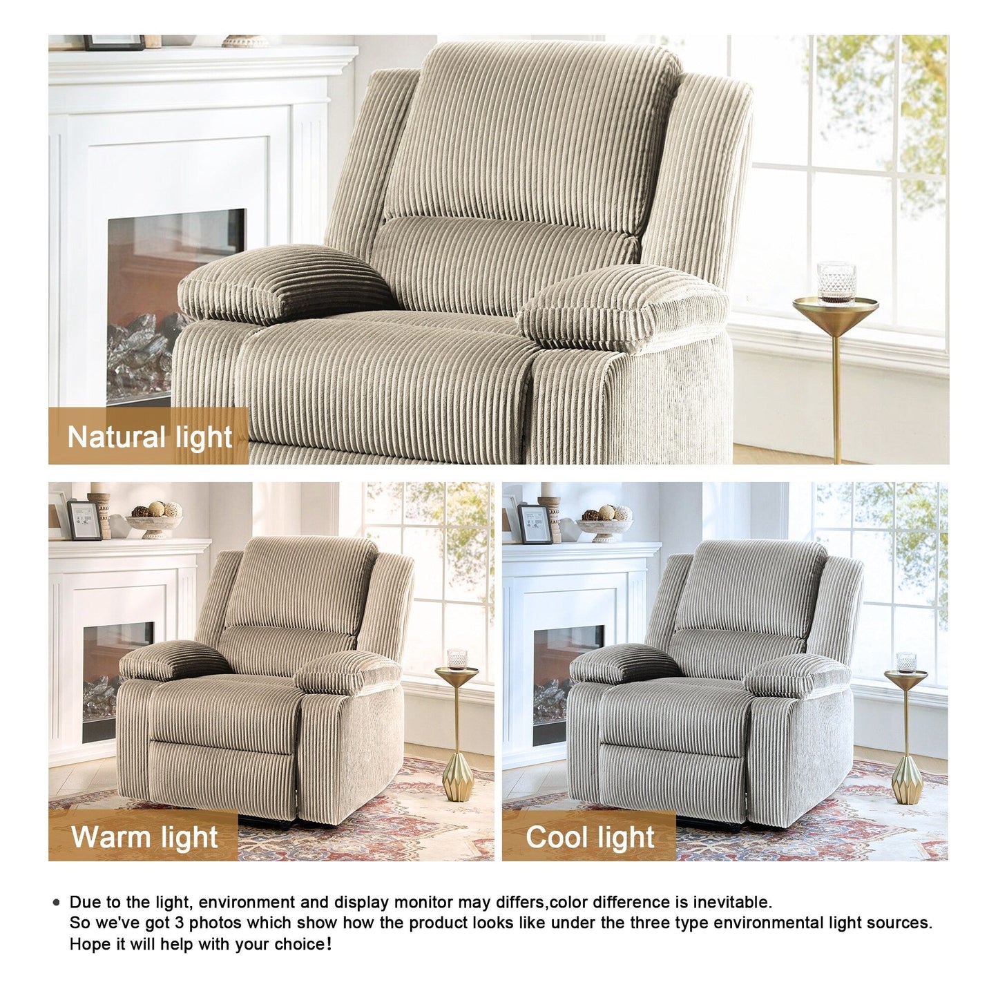 Fauteuil inclinable manuel rembourré en cuir végétalien