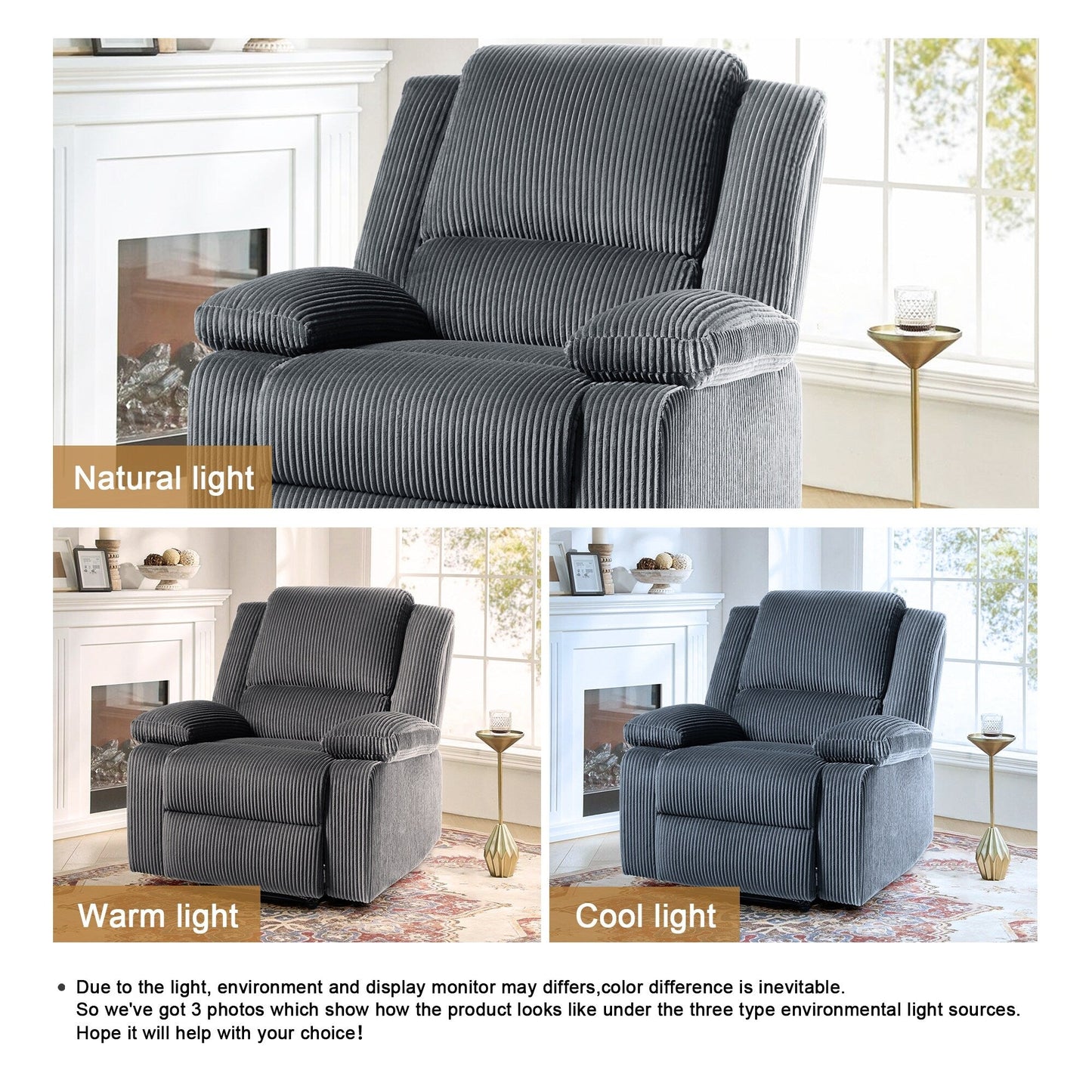 Fauteuil inclinable manuel rembourré en cuir végétalien