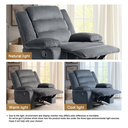 Fauteuil inclinable manuel rembourré en velours côtelé de coton avec accoudoirs larges