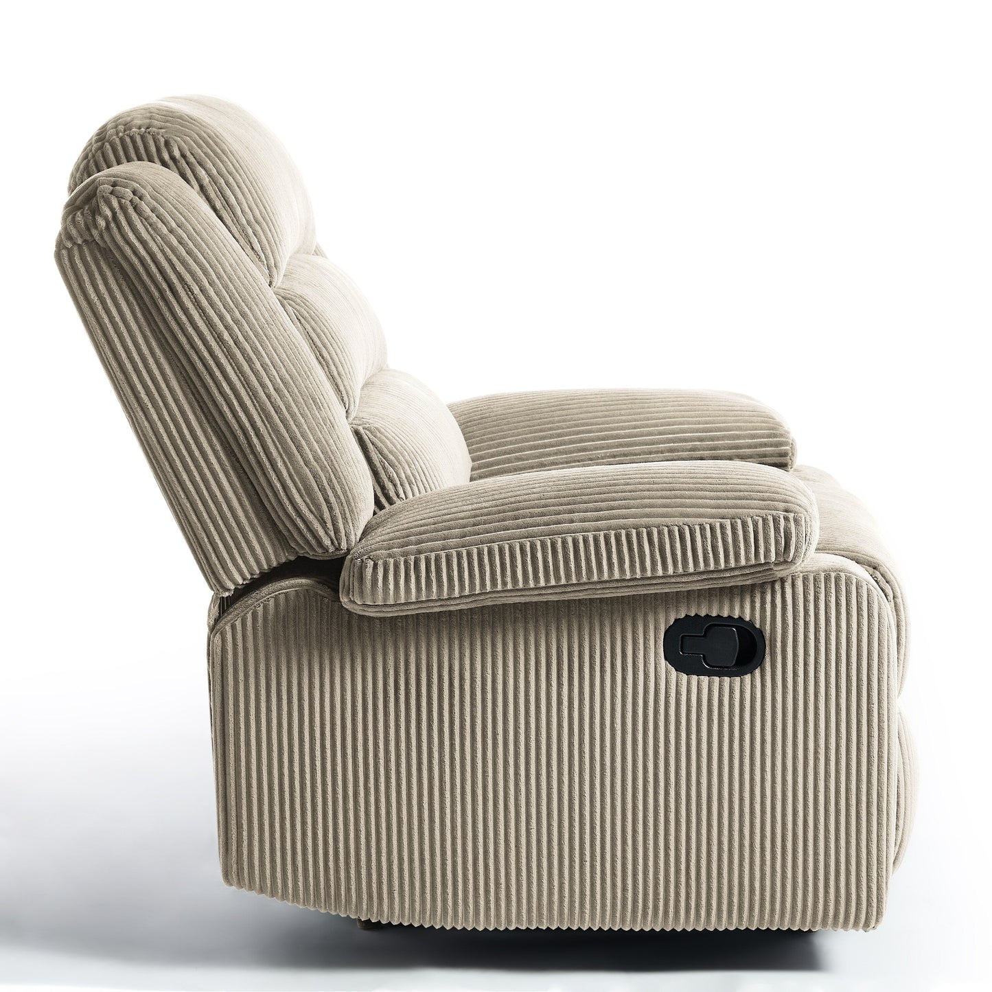 Fauteuil inclinable manuel rembourré en velours côtelé de coton avec accoudoirs larges