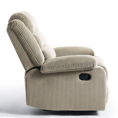 Fauteuil inclinable manuel rembourré en velours côtelé de coton avec accoudoirs larges